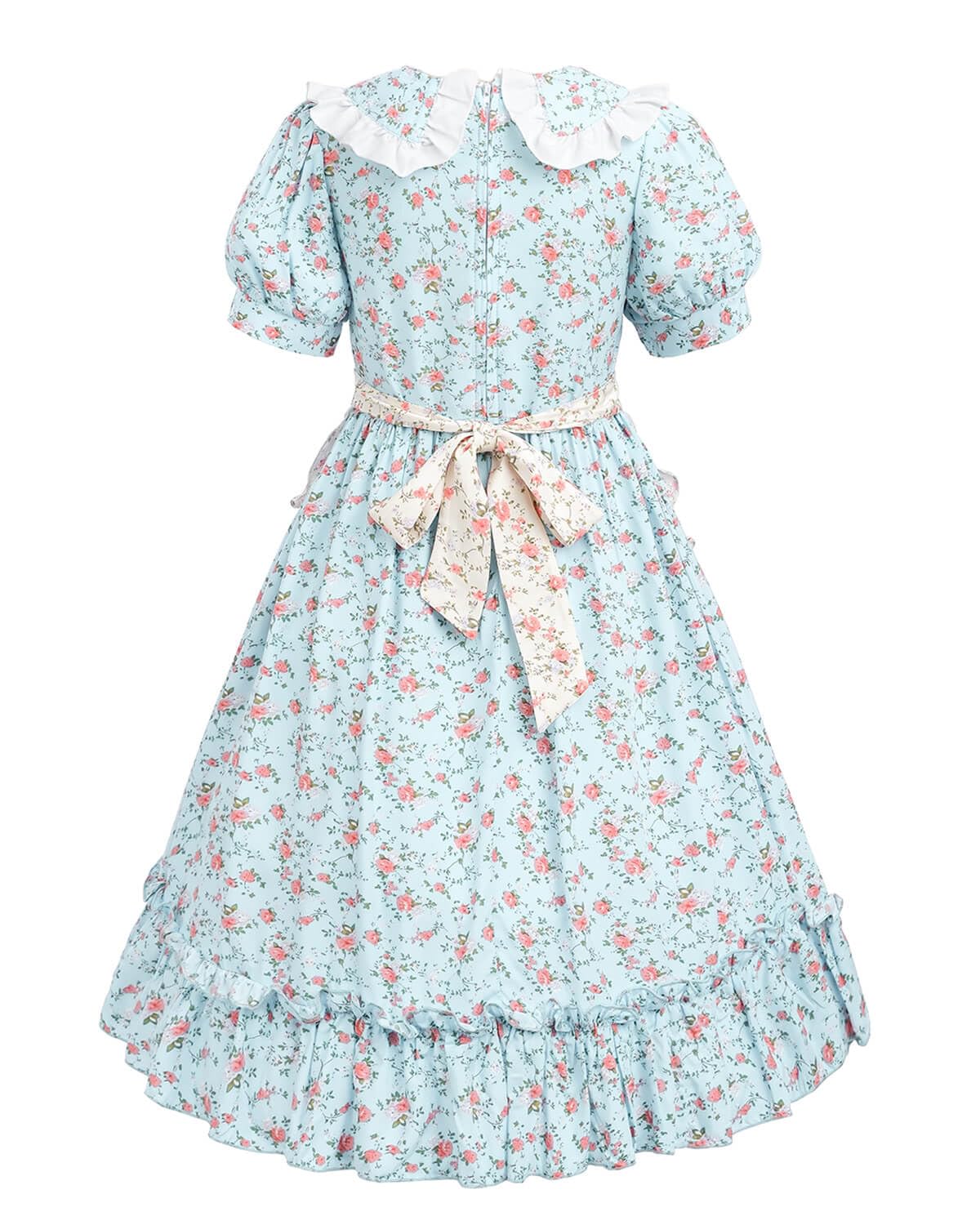 Nuoqi Prairie Dresses For Girls, Blue Laura Ingalls Wilder Costume Pioneer Colonial Dress With Apron, 6-7