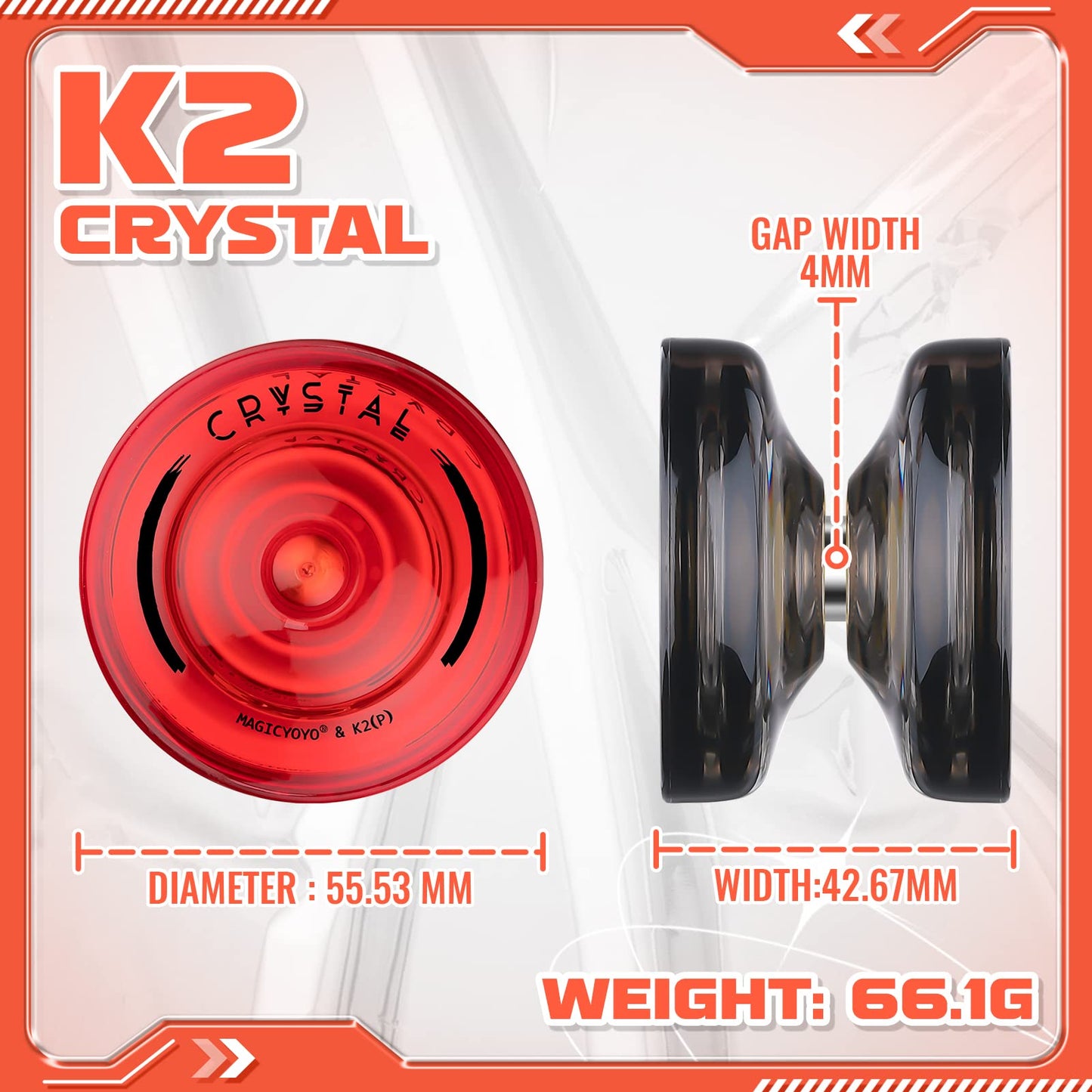 ShungRu Yoyo Pack of 2 - Responsive K2 Crystal Yoyos (Black & Red) for Kids & Beginners, Includes Bearing Tool & 12 Strings, Durable Plastic