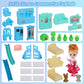 Blue Dolls Houses For Girls With Light, 1 Dolls, 2 Pets, 2 Floors - 8 Rooms, 215 Pcs Ice Dream Girls House Pretend Play Toy Set