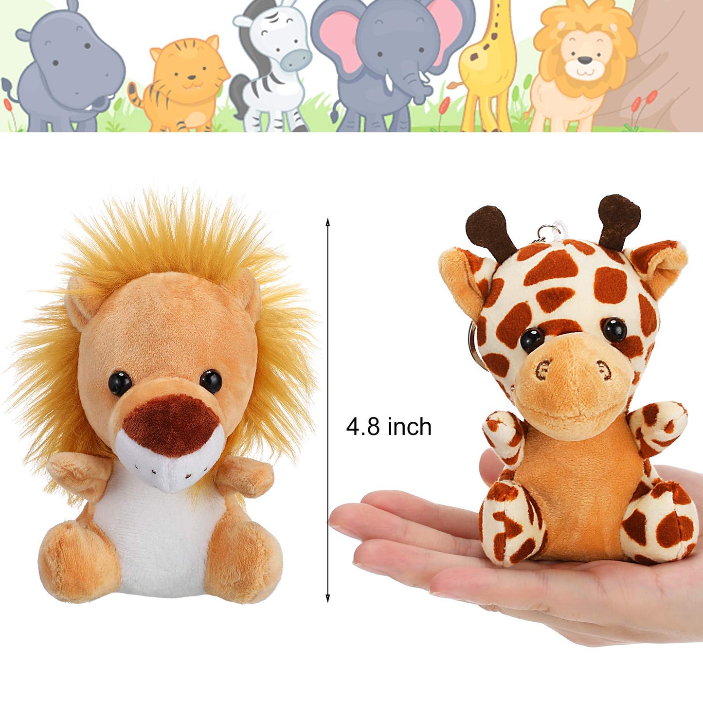Sumind 12 Pieces Mini Stuffed Forest Animals Jungle Animal Plush Toys 4.8 Inch Cute Elephant Lion Giraffe Tiger Plush For Animal Themed Parties Achievement(Sitting)
