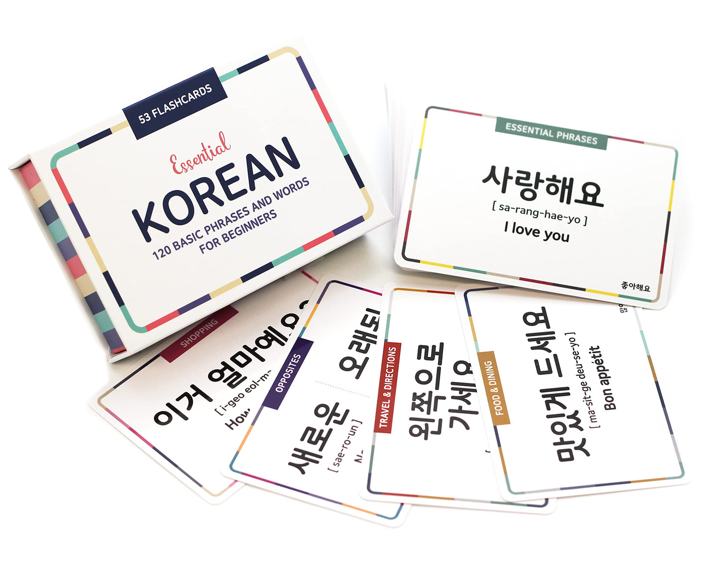 Stellarsol Korean Basic Dialogue Flashcards - 120 Basic Phrases/Words With Gift Box [New Edition]