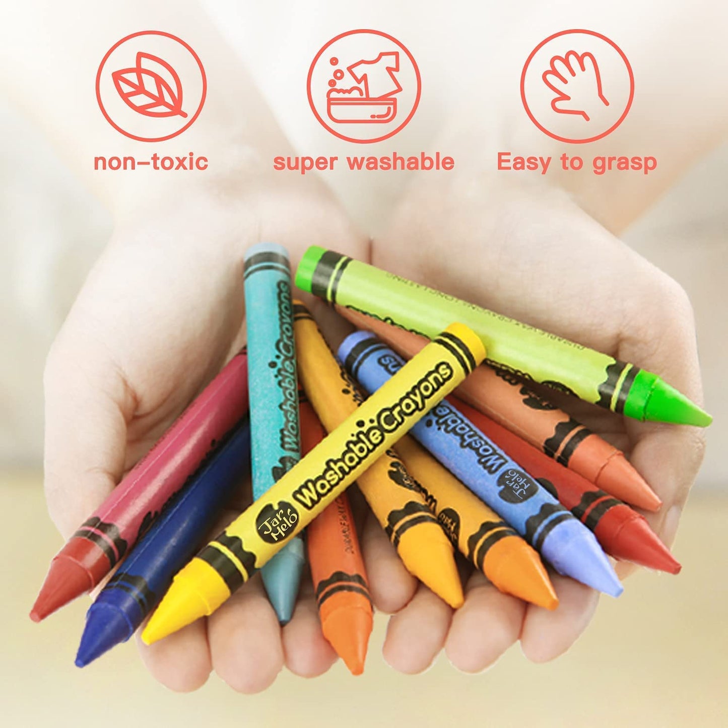 Jar Melo 24 Colors Jumbo Crayons for Toddlers, Non Toxic Washable Crayons, Easy to Hold, Safe for Babies and Children, Back to S