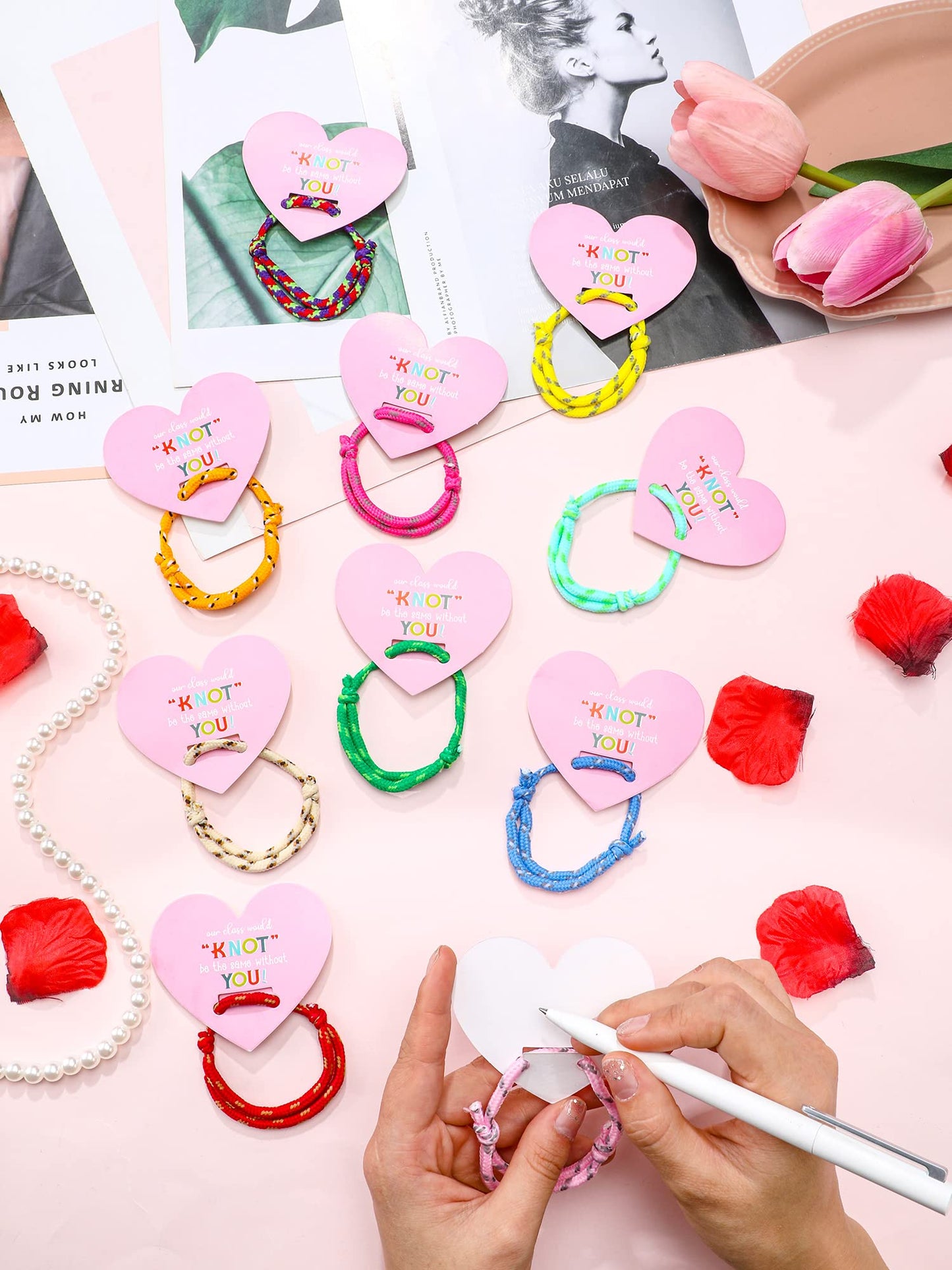 Junkin 60 Sets Valentine Knot Bracelets with Cards Our Class Will Knot Be the Same Without You Classroom Valentines Exchange Gif