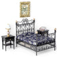 Minamzee 8Pcs 1:12 Dollhouse Bedroom Furniture Set Miniature Black Metal Bed With Bedding, Wooden Bedside Table, Lamp, Books, Mu