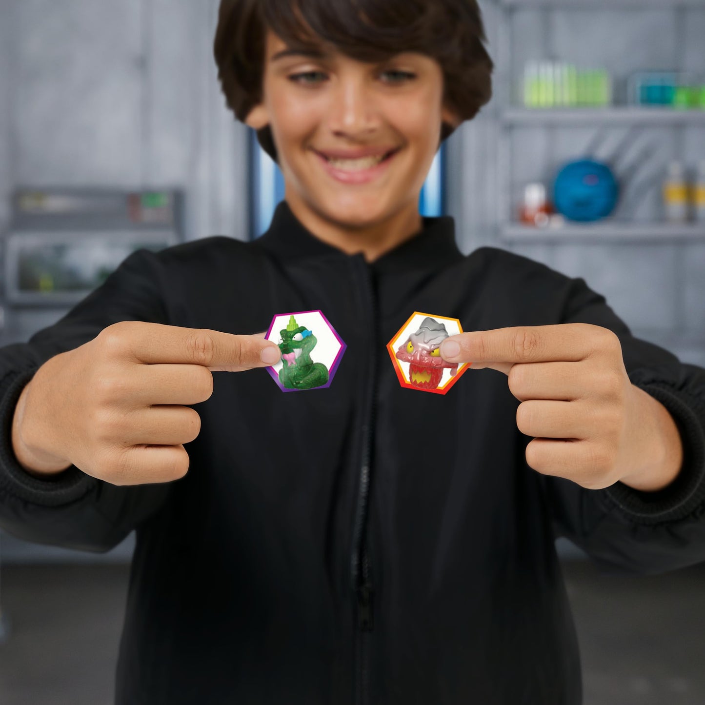MRBEAST LAB Swarms Series 3 Collectible Micro Beasts - 14 Pack with Stickers & Fusion Caps, Multicolor, 1 inch, Model 24789