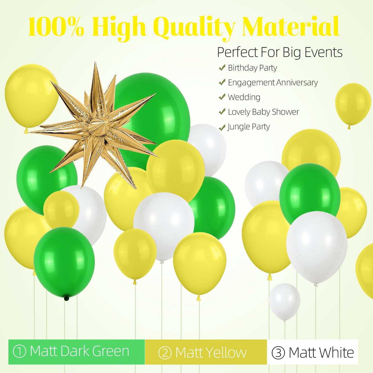 Green Yellow Balloon Garland Kit, Golf Birthday Decorations With Dark Green Yellow Latex Balloons Gold Star Foil Balloon For Boy