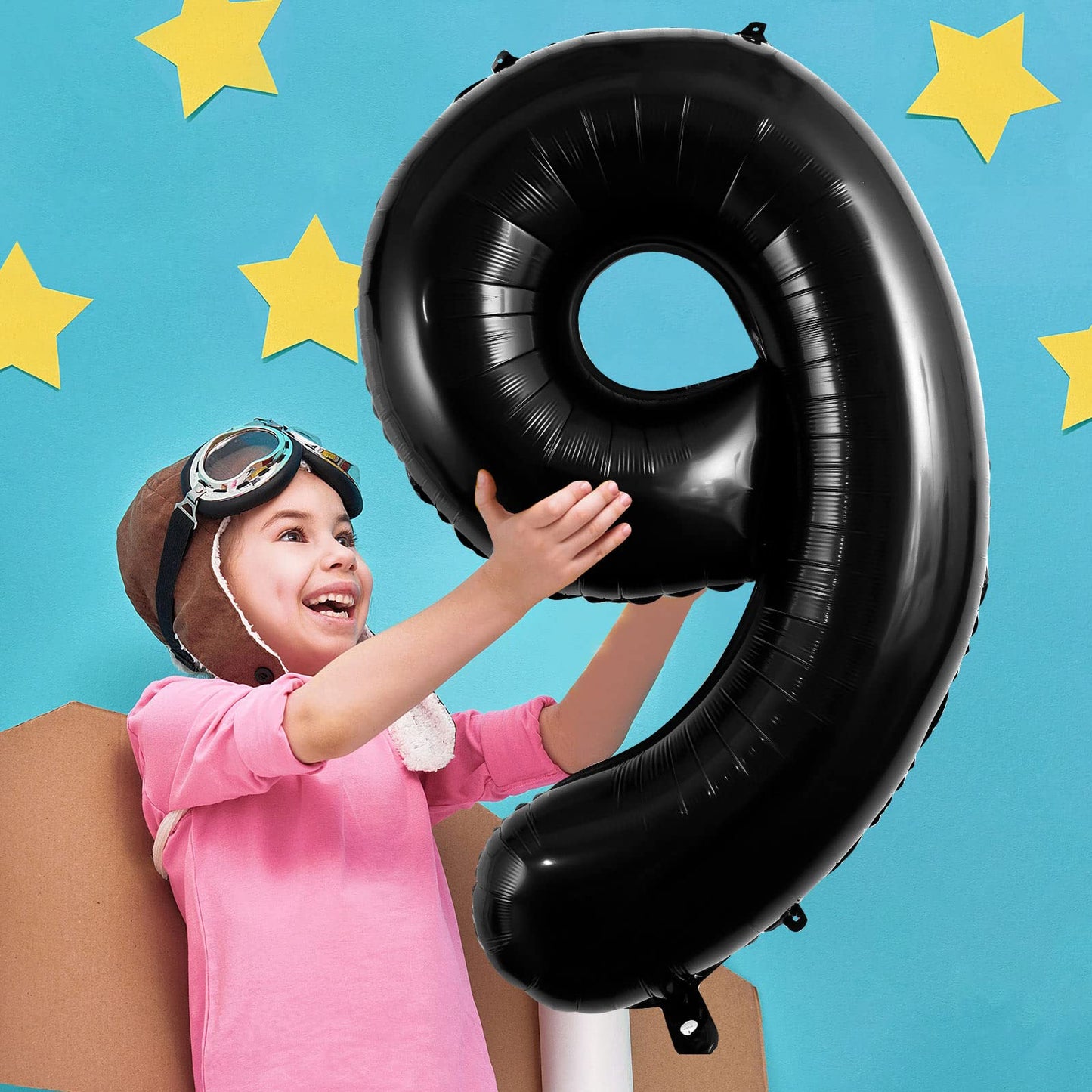 Large Black Number 9 Balloons, 40 Inch Foil Balloons, Giant Number Balloons For Women/Men Birthday Party Anniversary Celebration
