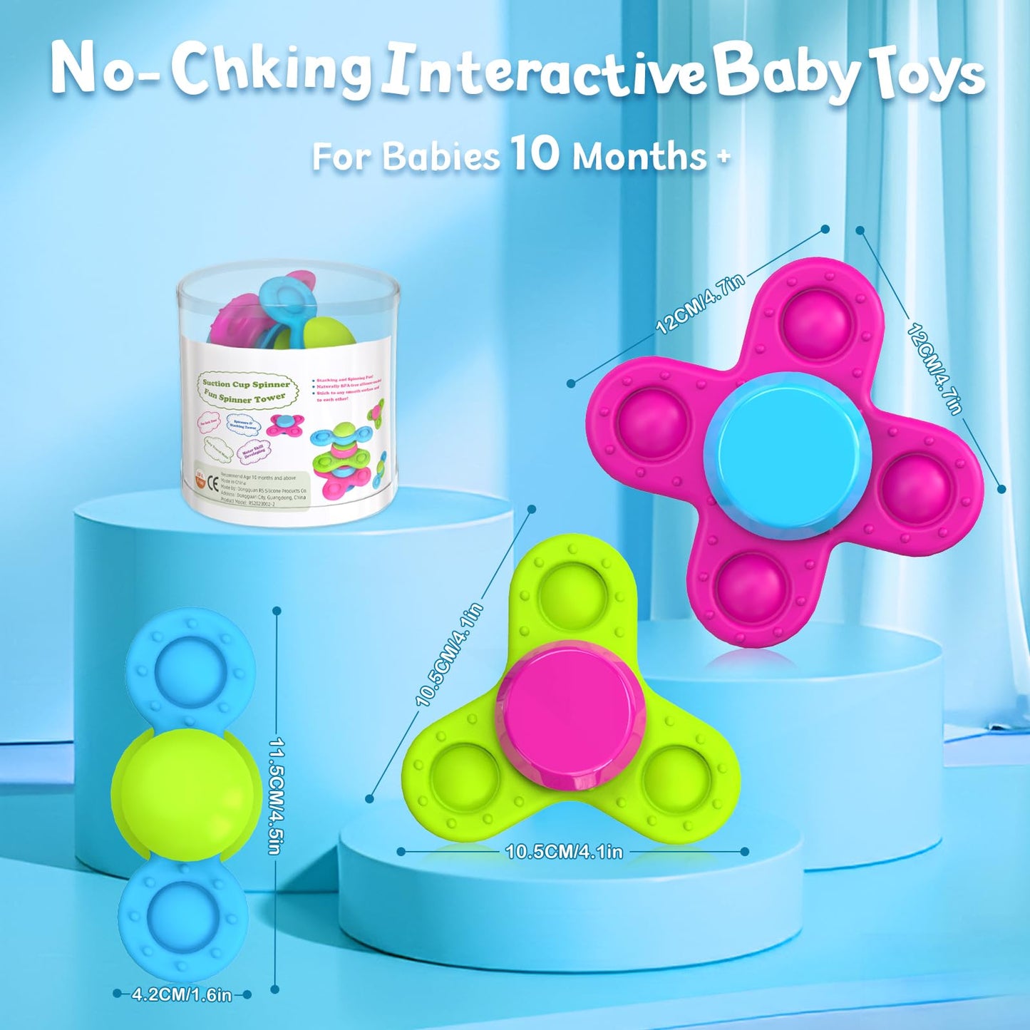 Guibola Suction Cup Spinner Toys For 1 Year Old Boy Girl, 3Pcs Spinning Toys For Toddlers 1-3,Sensory Toys Bath Toys Travel Toys