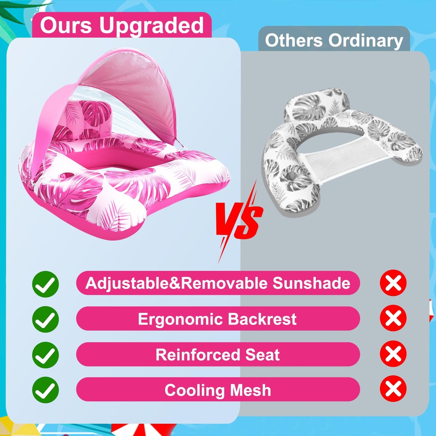 AMENON XL Pool Floats for mature-themeds with Adjustable Canopy  Cool Mesh Seat & Backdrest  Inflatable Pool Float mature-themed for Pool Lake Beach  Heavy Duty Floaties Chair  Tanning Pool Lounger with Drink Holder