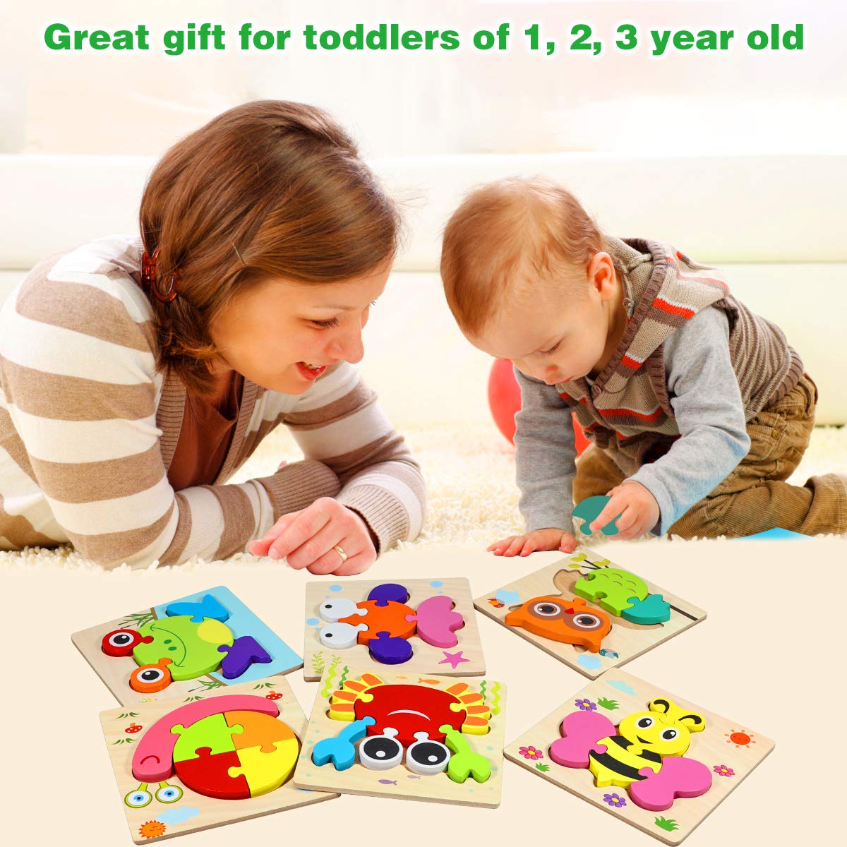 Wooden Montessori Puzzles for Toddlers Kids: Toddler Puzzles for 1-3 Montessori Toys for 1 2 3 Year Old Girls Boys Baby - Kids Puzzle Ages 2-4 Preschool Learning Educational Toy