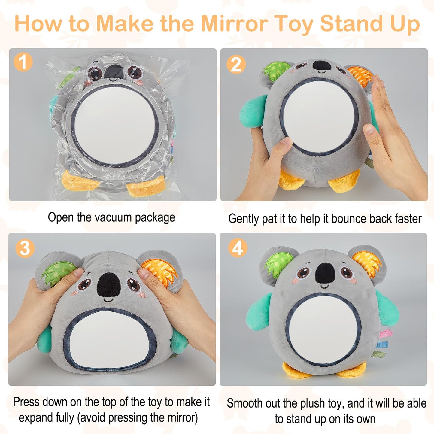 FIOBEE Tummy Time Toys Baby Mirror Tummy Time with Crinkle & Jingle Sounds Large Baby Sensory Toys for Infant Ages 0 3 6 Months