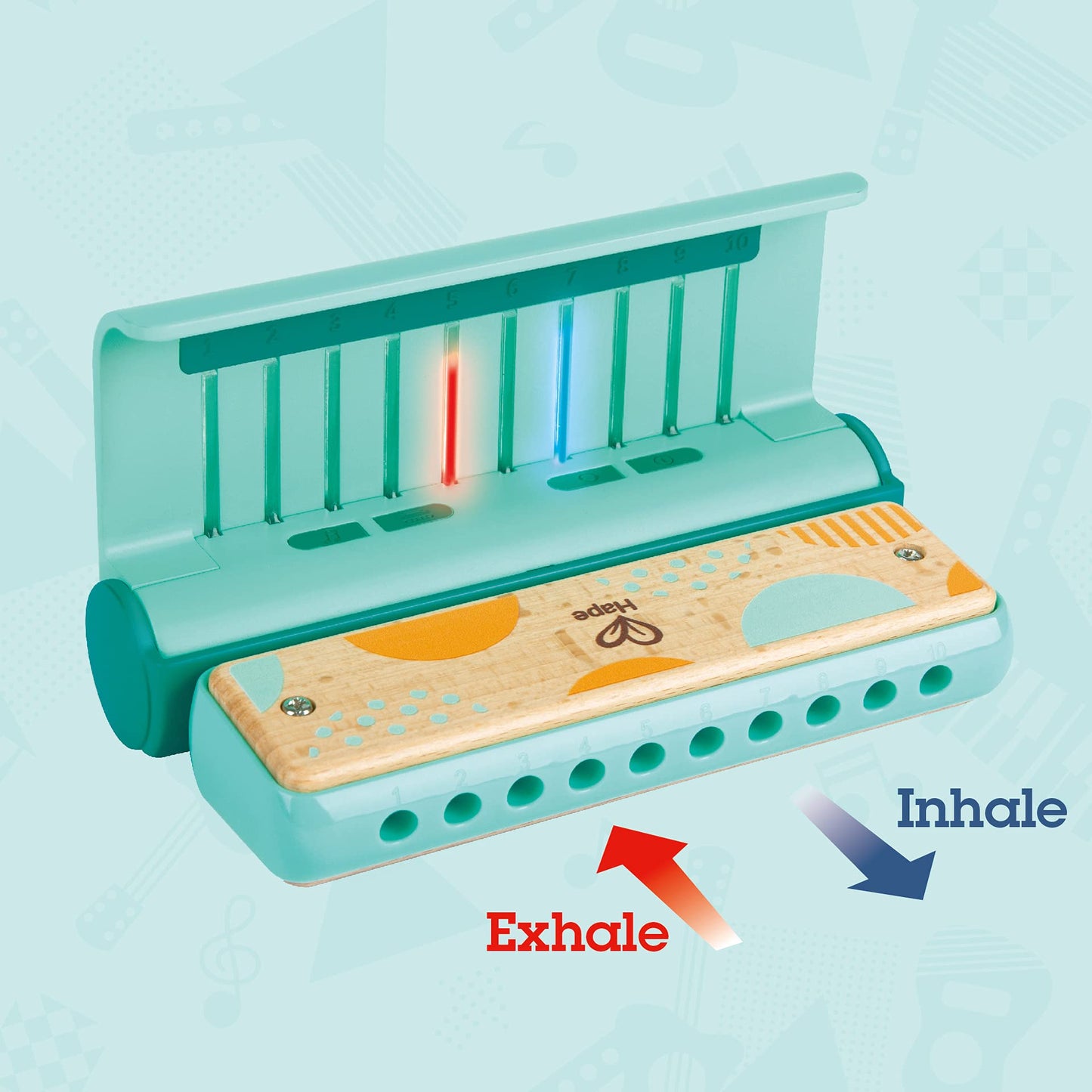 Hape Learn with Lights Harmonica - USB Rechargeable, Natural Wood, Model E0623, Musical Instrument for Kids