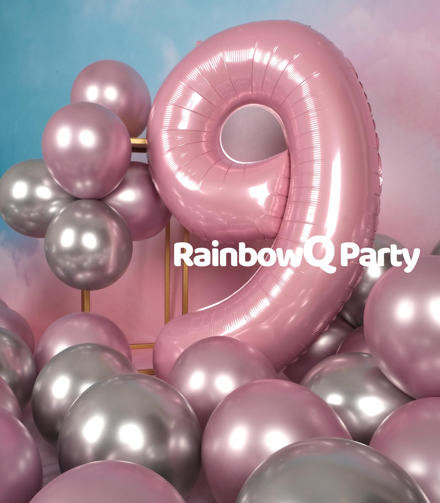 Rainbowq Party 9 Balloon Number 40 Inch For Boy Or Girl Big Pink 0-9 Foil Mylar Large 9 Number Balloon Happy 9Th Birthday Party
