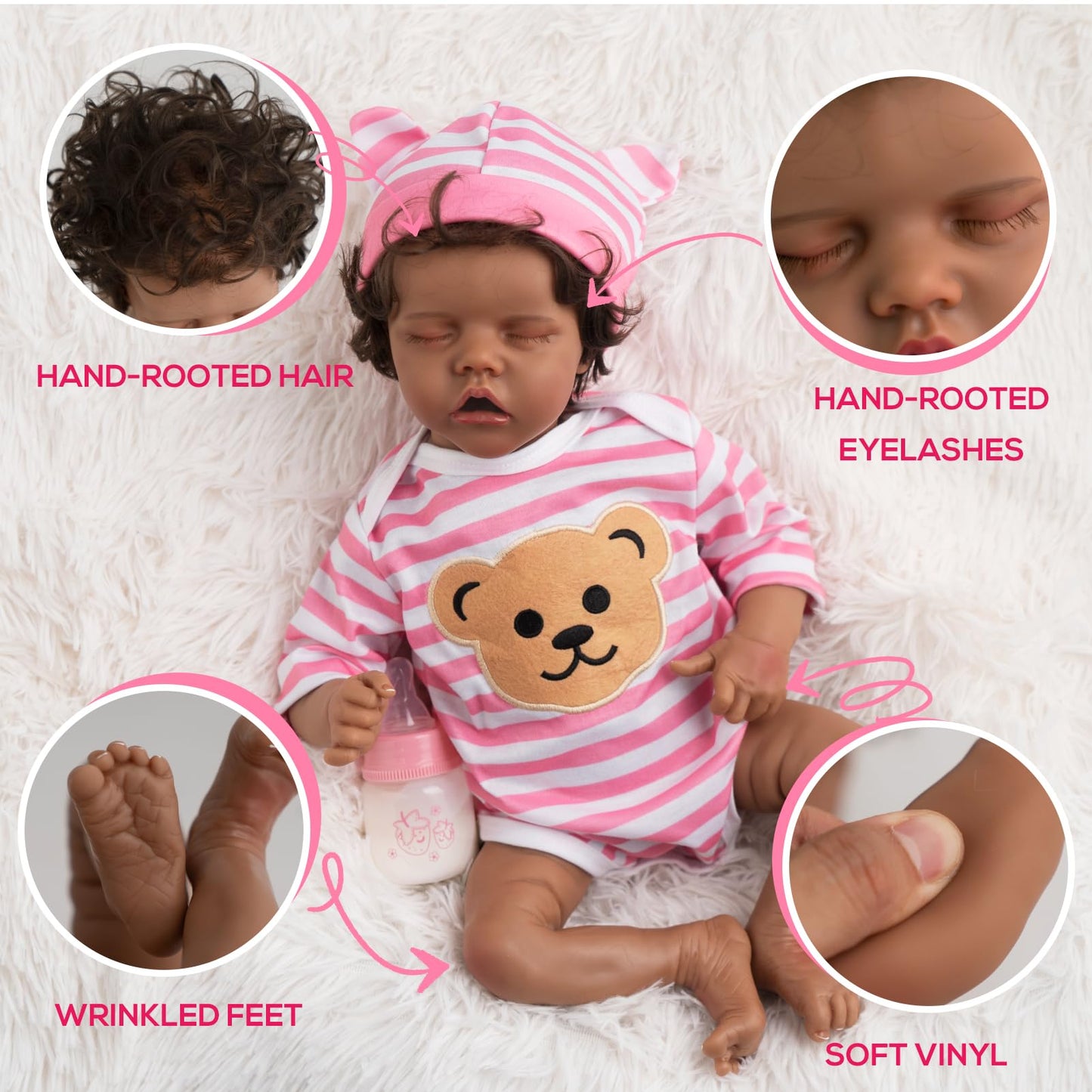 Jirachi Realistic Reborn Baby Dolls, Silicone Soft Body Real Life Baby Girl, Black Lifelike Reborn Babies With Feeding Kit & Gift Box For Kids Age 3+