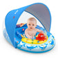 Ezigo Baby Pool Float With Canopy Upf50+ Sun Protection, Inflatable Kids Pool Float With Ocean Animal Toys For Babies 6-36 Months, Infant Swimming Float With Adjustable Safety Seat For Boys Girls