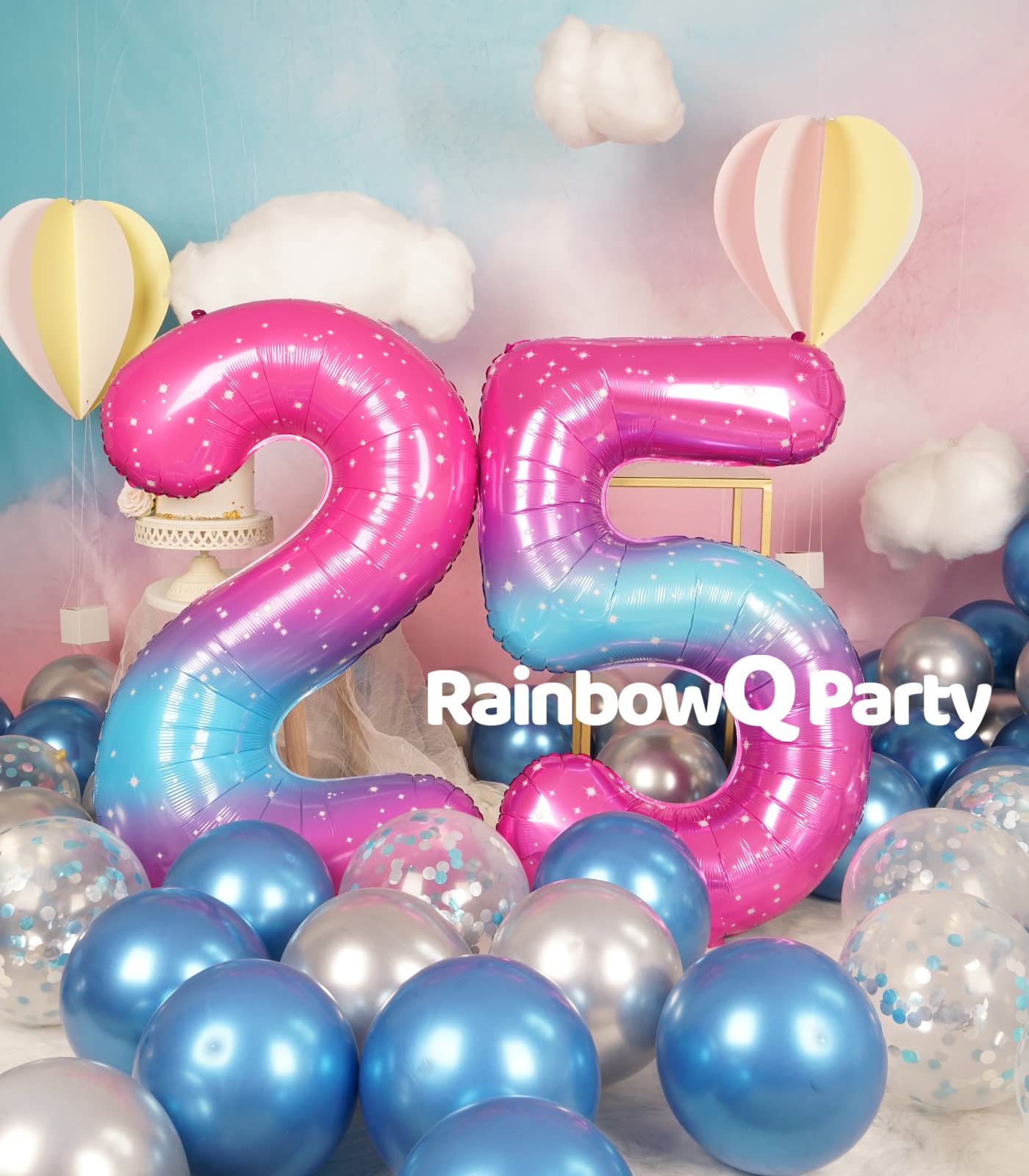 Rainbowq 25 Number Balloon 40 Inch For Women Big Starry 0-9 Foil Mylar Large 25 Number Balloons Happy 25Th Birthday Party Annive