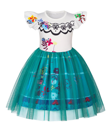 Henzworld Encanto Mirabel Dress For Toddler Little Girls Short Flutter Sleeve Tulle Tutu Dress Kids Mirabel Costume Dress Up Hal