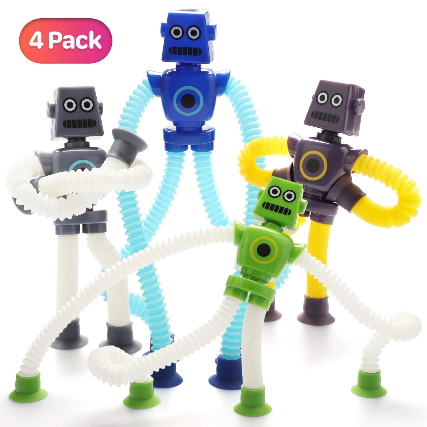 Boxgear 4 Pieces Led Shape Changing Robot Toy, Telescopic Pop Tubes Fidget Toys, Sensory Toys For Girls Boys (Robot)