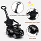 Olakids 4 In 1 Ride On Push Car, Toddlers Stroller Sliding Walking With Horn, Music, Lights, Removable Guardrails And Handle, Underneath Storage, Foot-To-Floor Walker For Boys Girls (Dark)