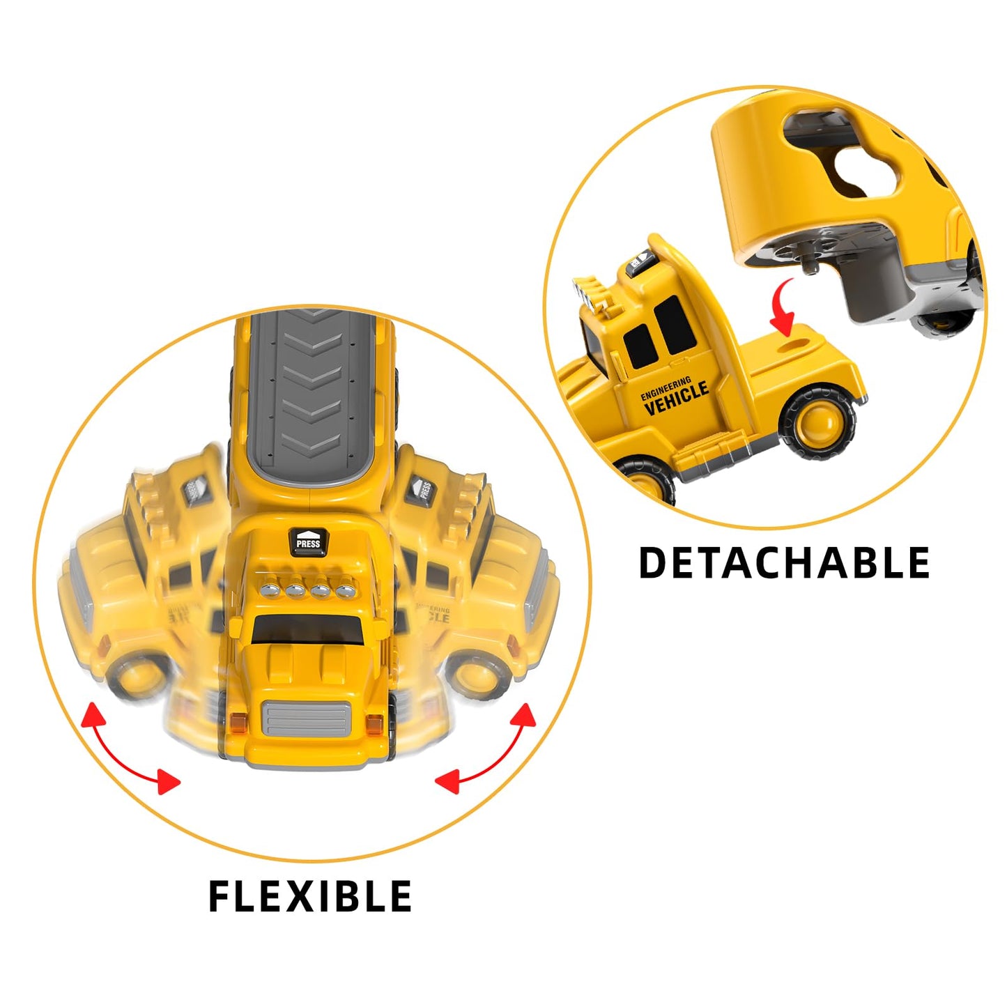 Temi Construction Truck Toys Cars For Toddlers 3-5 - 7-In-1 Friction Powered Vehicle Toy 3 4 5 6 Year Old Boys, Carrier Transpor