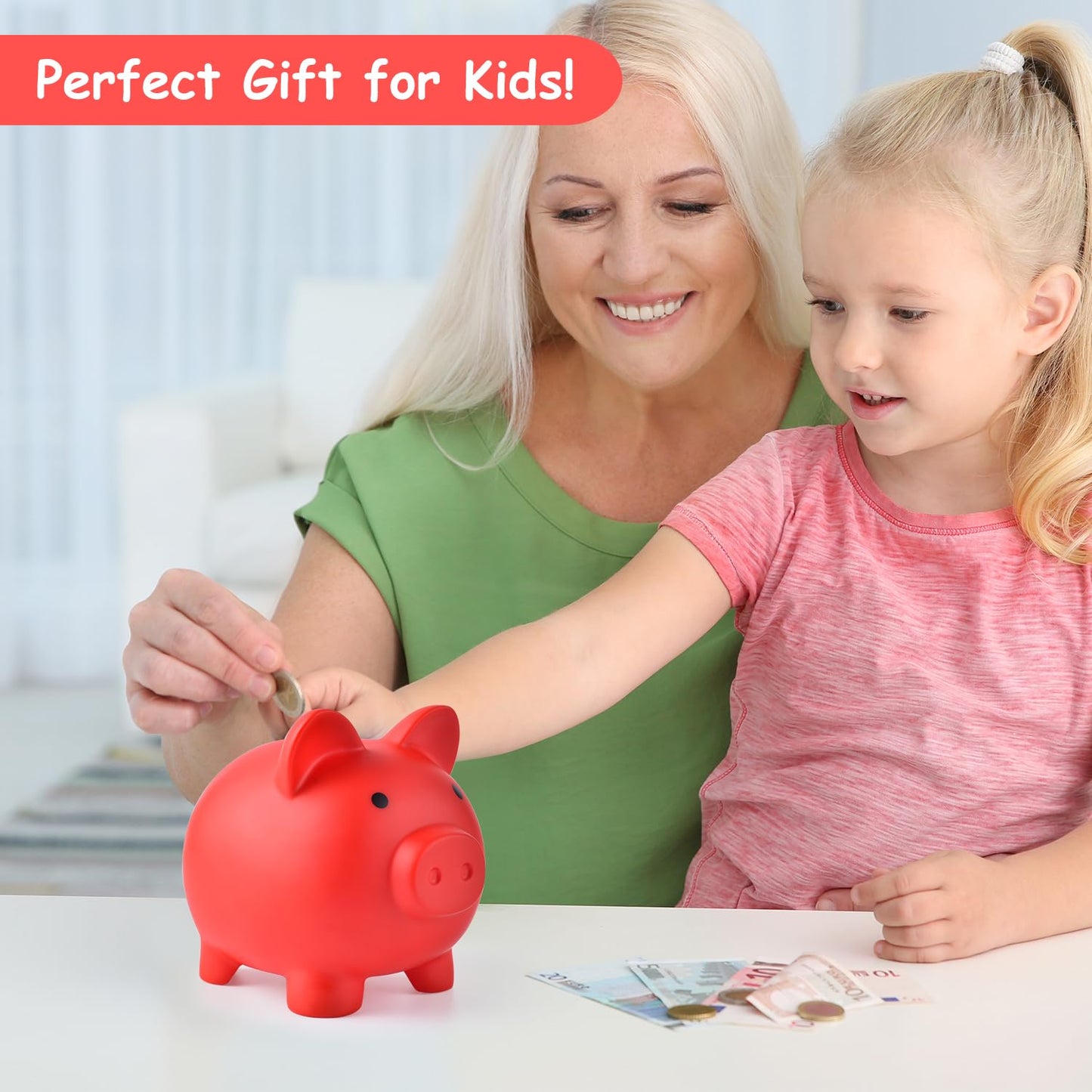 Pjdrllc Piggy Bank, Unbreakable Plastic Money Bank, Coin Bank For Girls And Boys, Medium Size Piggy Banks, Practical Gifts For B