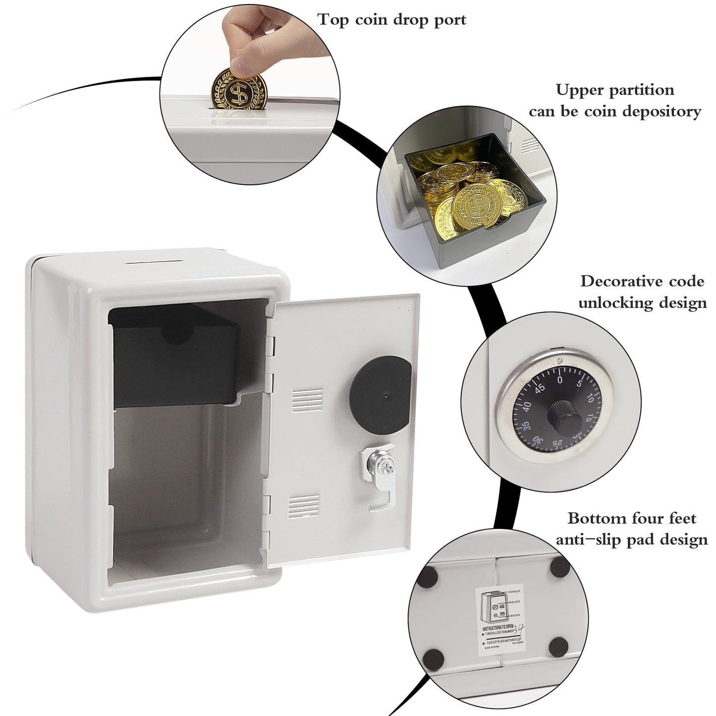 Kids' Mkid Safe Piggy Bank, Metal Safe With Key, Money Saving Box For Children, Boys Girls Best Giftoney Banks (White, Small)