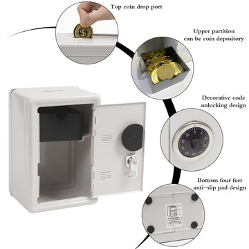 Kids' Mkid Safe Piggy Bank, Metal Safe With Key, Money Saving Box For Children, Boys Girls Best Giftoney Banks (White, Small)