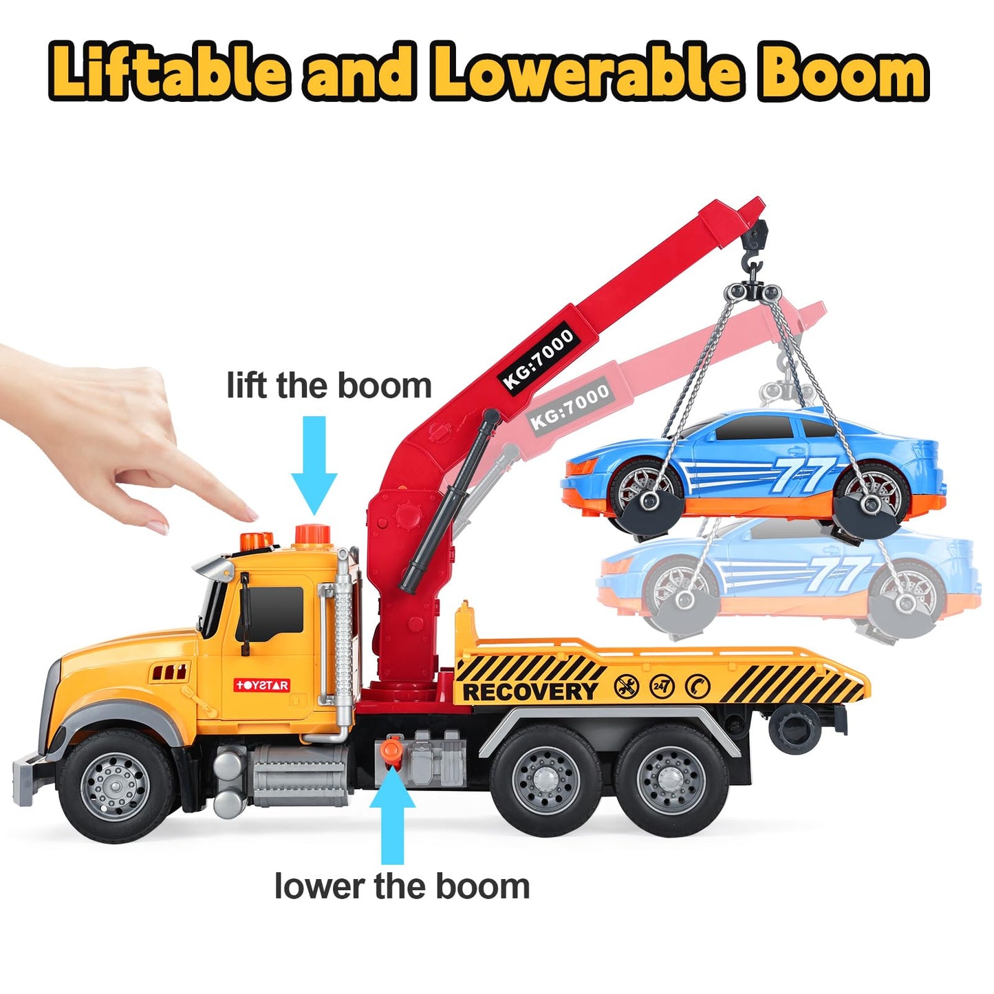 SASBSC Tow Truck Toys for 3 4 5 6 7 Year Old Boys Big Construction Toy Trucks for Boys Age 3-7 Friction Power Crane Truck Toy Re