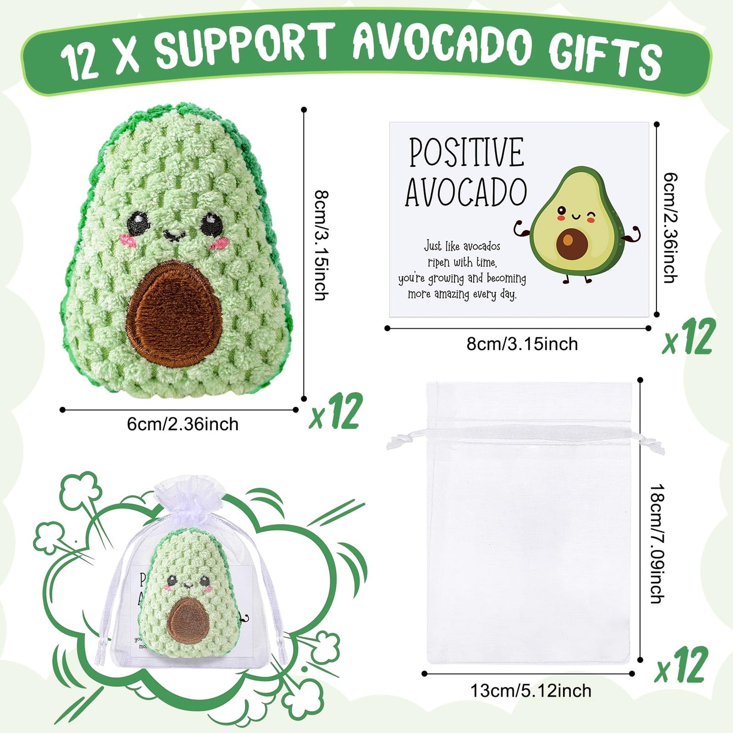 RoundFunny 6 Sets Positive Funny Avocado Gifts Mental Health Emotional Avocado Included Handmade Crochet Doll with Inspirational