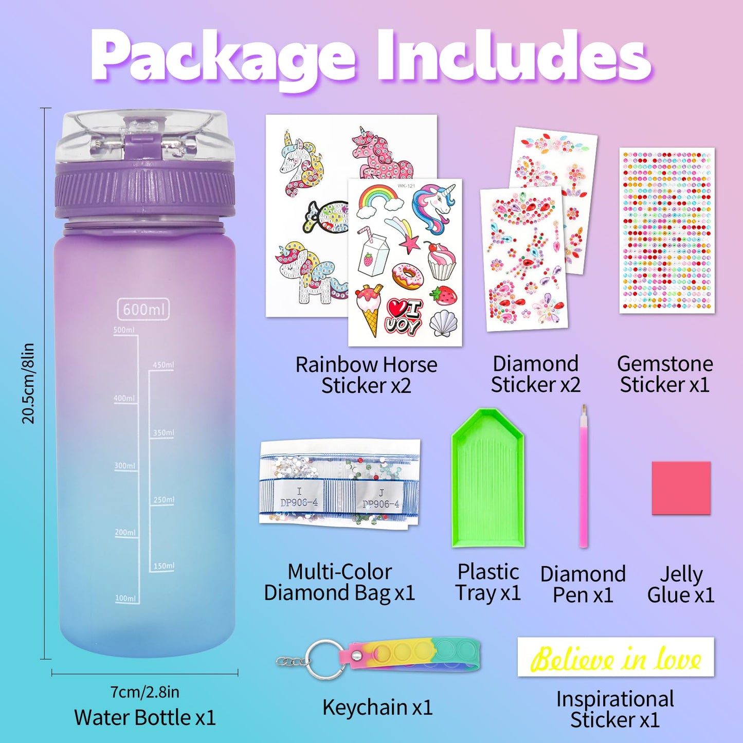 Gifts for Girls 4-12, Decorate Your Own Water Bottle Kits for Girls, Unicorn Diamond Crafts Painting Toys, Kids Water Bottle for