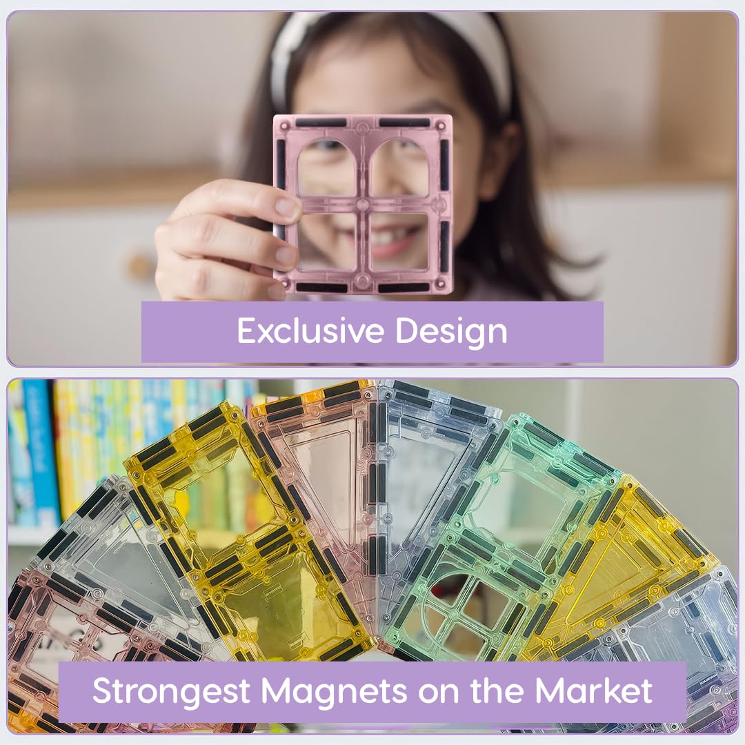Imagimags Magnetic Building Tiles; 108 Piece Palatial Set For Boys, Girls And Kids; Pastel Magnetic Building Tiles; Activity; Bu