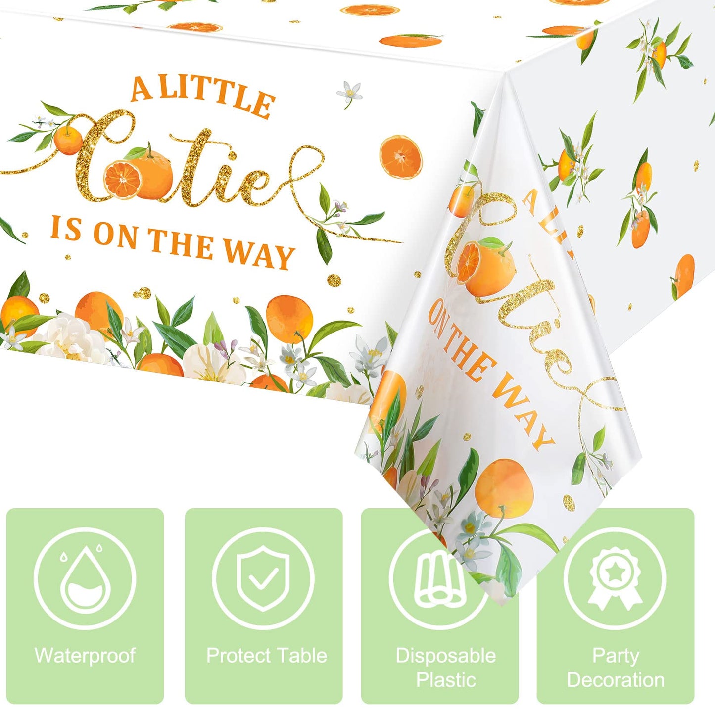 Little Cutie Tablecloth Orange Fruit Party Supplies Little Cutie is on The Way Disposable Plastic Table Cover for Citrus Baby Sh