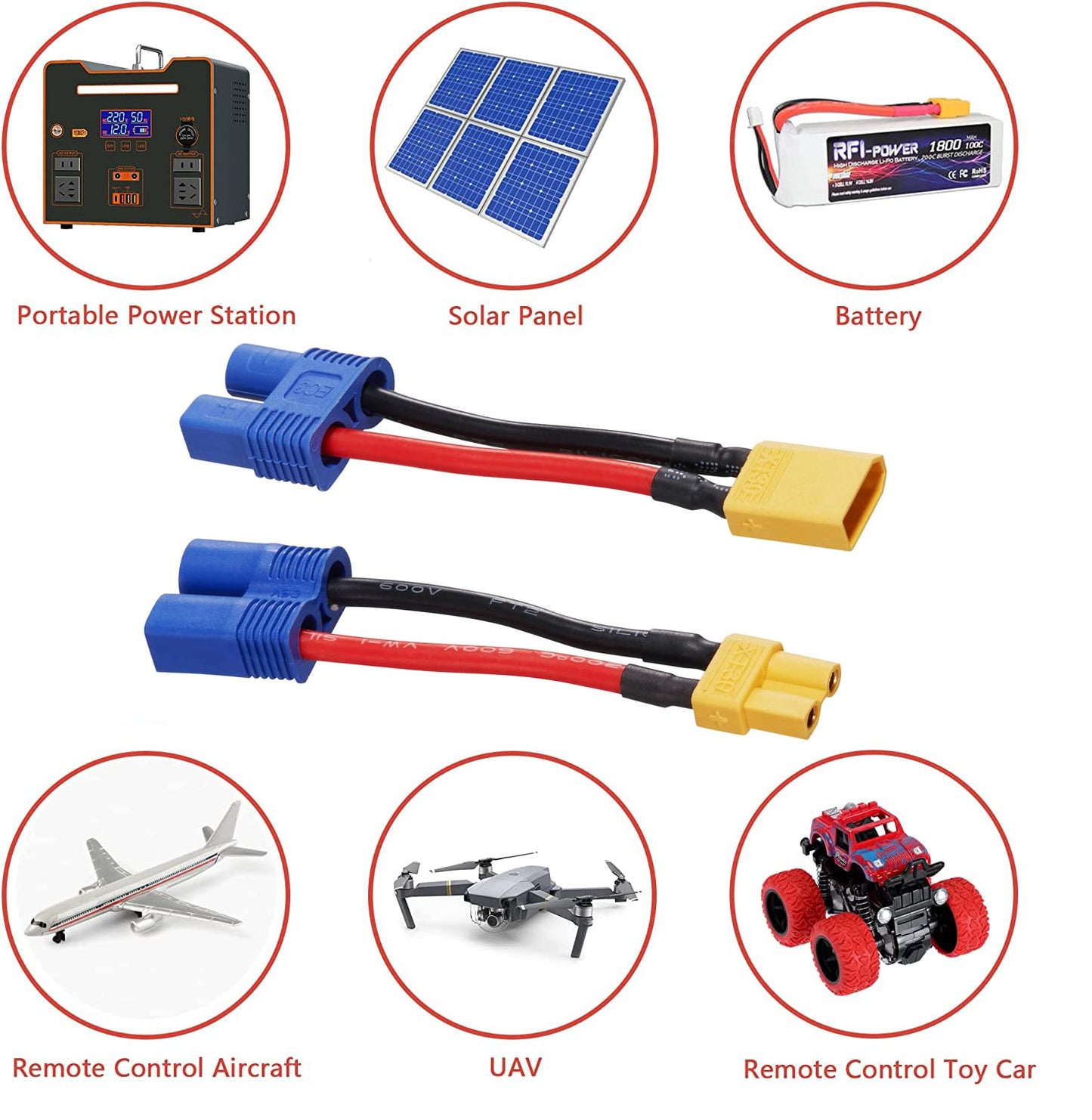Laisomeke XT30 to EC3 Male Female Adapter Connector for RC FPV Drone Car Lipo NiMH Battery Charger ESC (4 Pack)