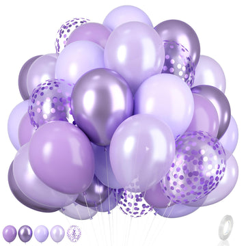 Purple Party Balloons Set, 12Inch Lavender Balloons Pastel Purple Lilac Balloons Purple Metallic Confetti Purple Balloons For Gi