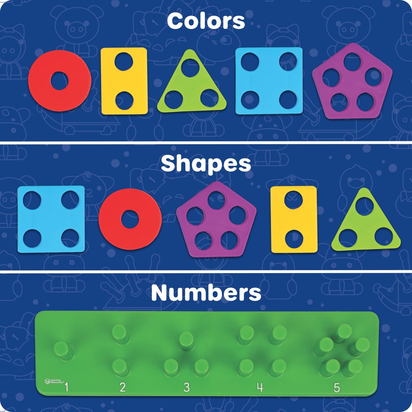 Learning Resources Stacking Shapes Garden Puzzle Board, 13.2"x7.1", Fine Motor Skills, Green/Orange/White, Model LER9810