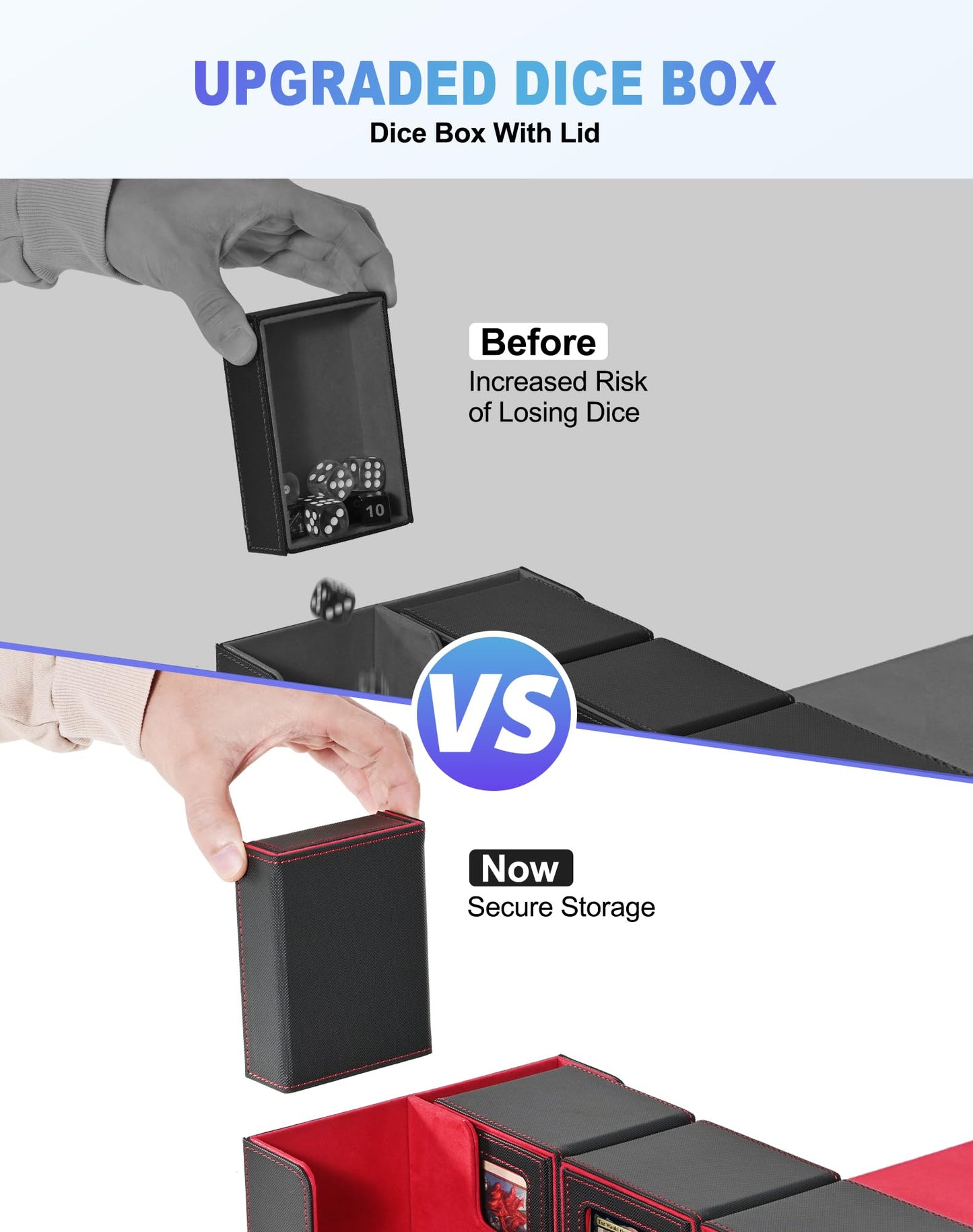 UAONO Card Storage Box for Trading Cards  5 in 1 Card Deck Case with 4 Pcs Small Commander Deck Box  Large Card Box for MTG/TCG/PTCG Magic Sports Cards Game Playmat (Black  Red)