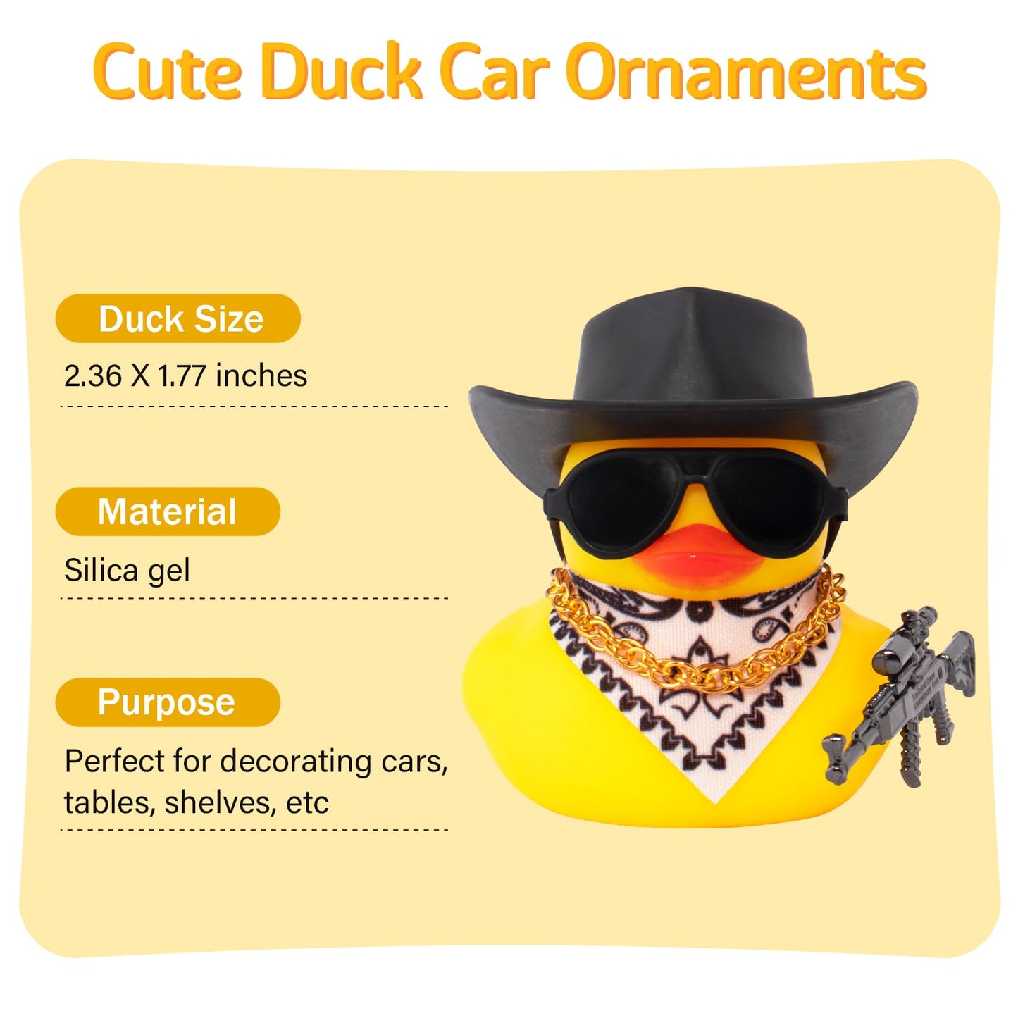 wonuu Car Rubber Duck Ornament Cool Car Accessories Duck Car Dashboard Decoration Special Prop Cowboy Hat Necklace, SKS