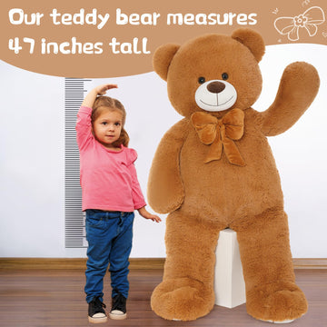 Tezituor Giant Teddy Bear, 4 Feet Soft Big Stuffed Animal Life Size 47 Inch Plush Bear Toy Valentine'S Christmas Birthday Gift For Girlfriend Kids,Dark Brown