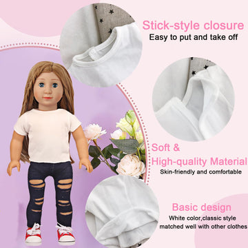 Augfrog 5 Pcs Doll T-Shirts For 18 Inch Dolls, Summer Outfit Doll Clothes Doll Accessories, Short Sleeved T-Shirts Classical Tee