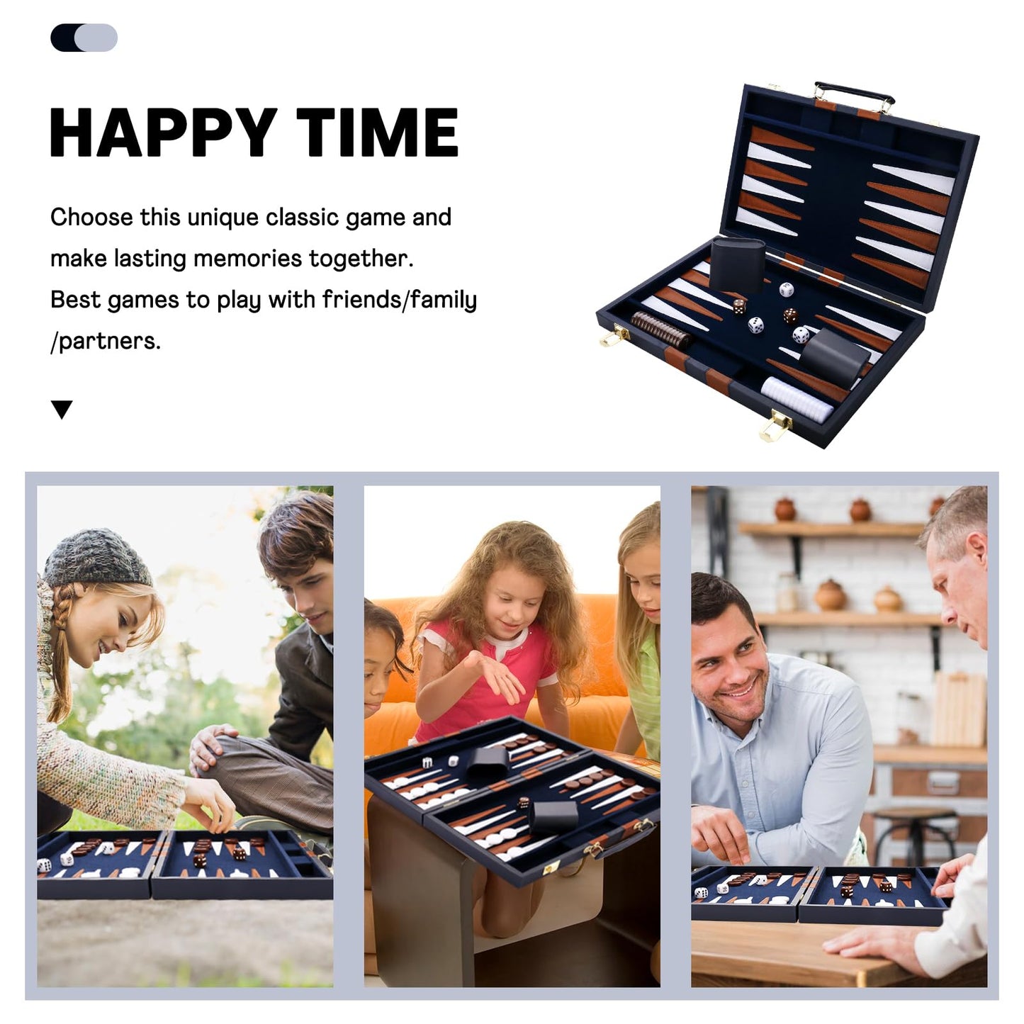 CAYOULR Backgammon Set - Classic Navy Leather Case, Portable 11" Travel Game for Adults & Kids