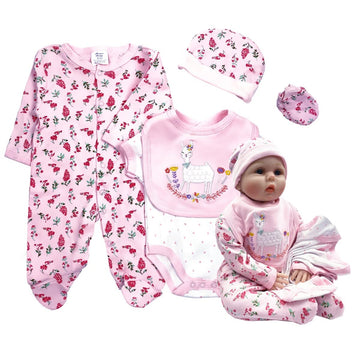 Reborn Baby Doll Clothes 22 Inch Flowers & Deer 5Pcs Set For 20-23 Inches Reborn Baby Girl Newborn Alive Doll Clothes