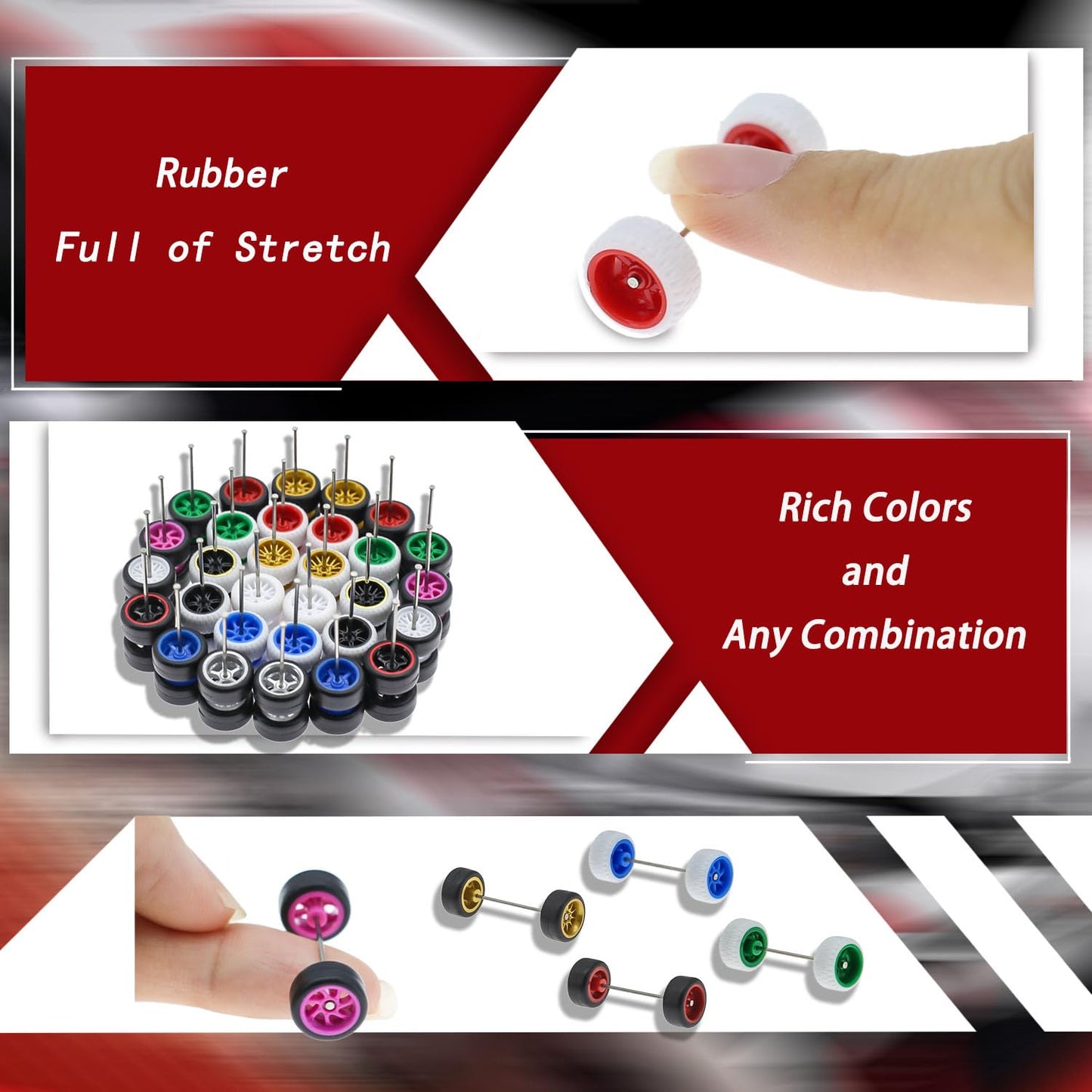 BrickBounty 1/64 Wheels & Tires for 1/64 Scale Cars (10 Sets Packaging), Random Color Rims Tires Set for 1/64 Scale Toy Cars