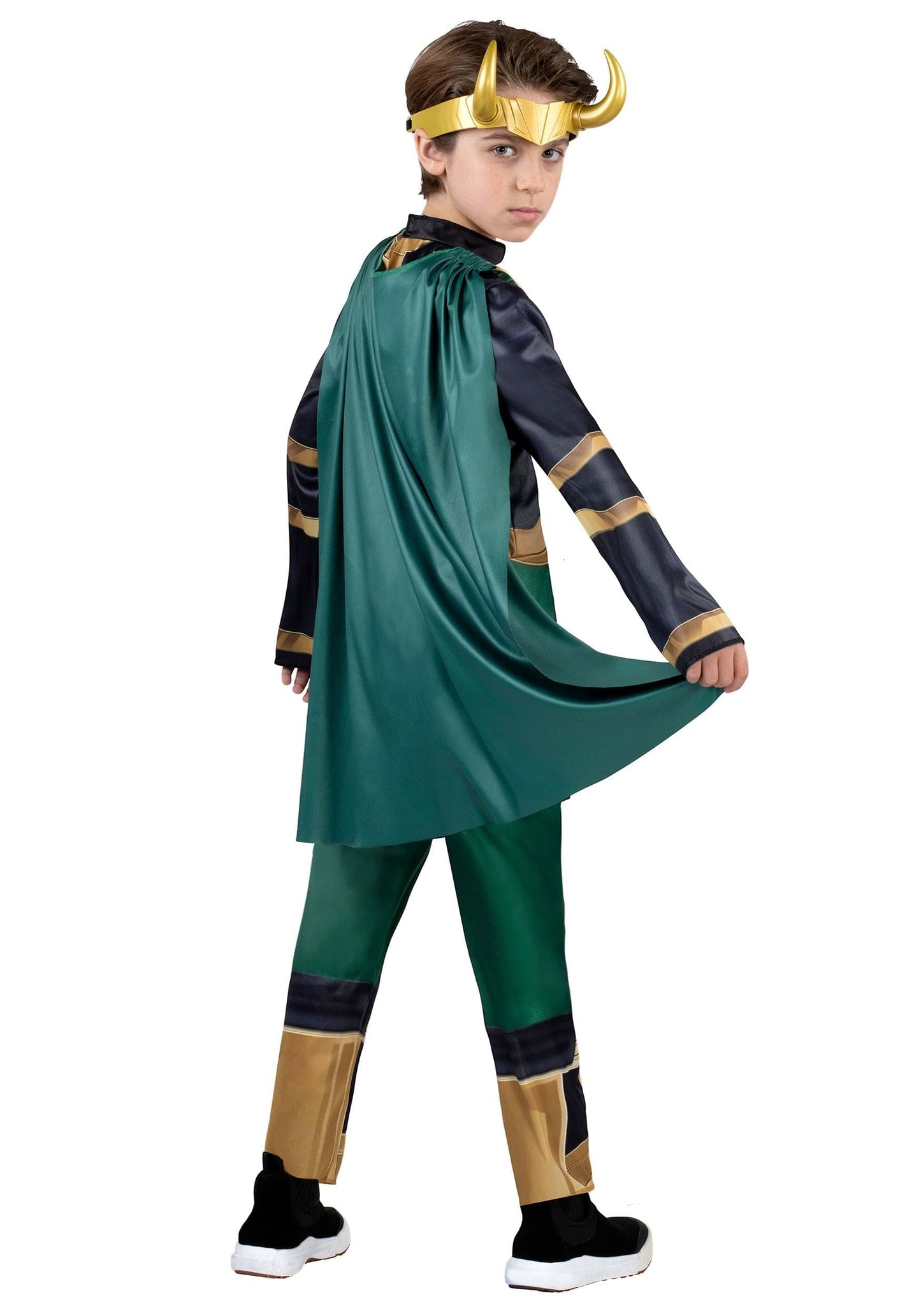 MARVEL Loki Youth Costume - Padded Jumpsuit with Detachable Cape and Plastic Headpiece Large