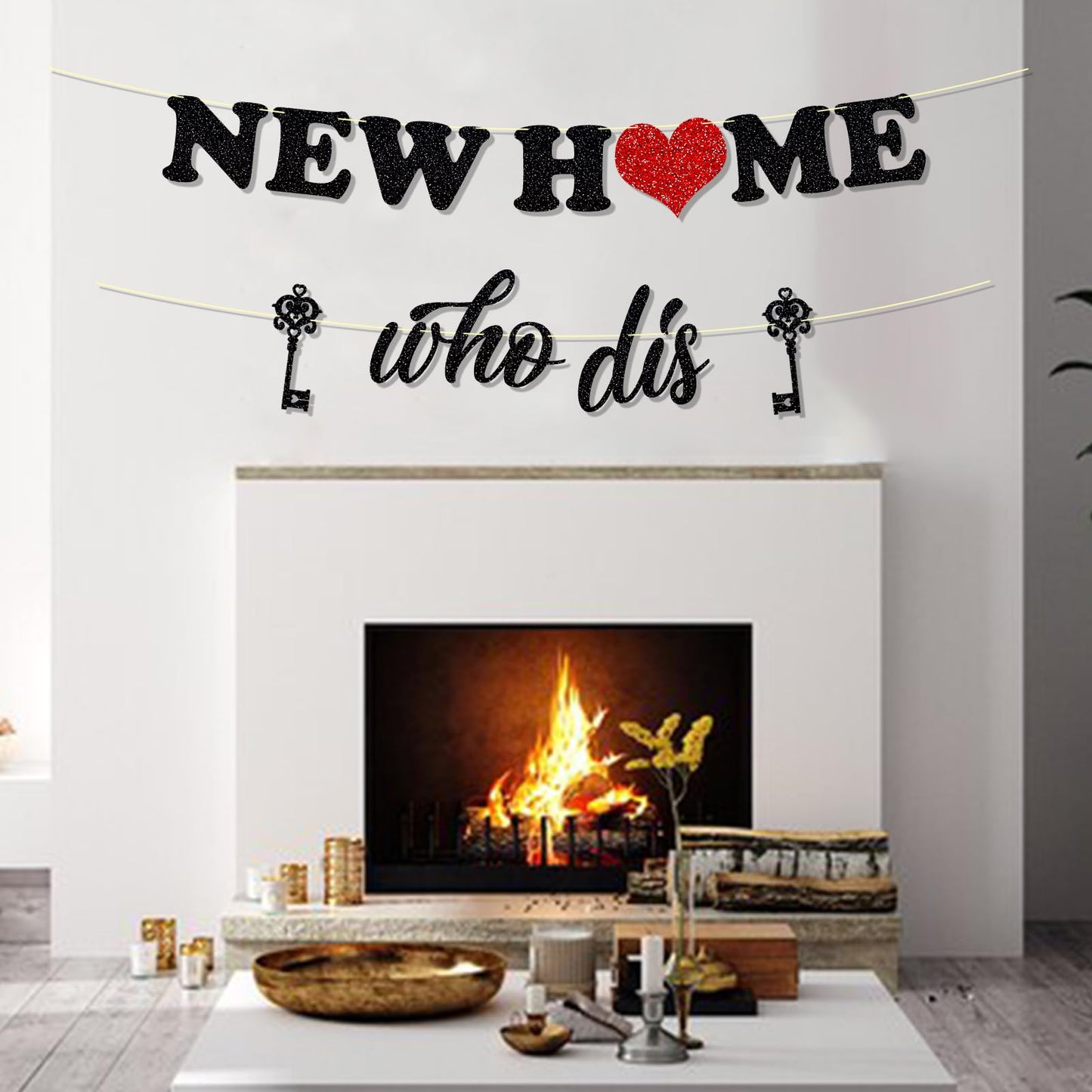 Ushinemi Glitter New Home Who Dis Banner, Funny Housewarming Decorations For New House Home Sweet Home Party Decor New Home New