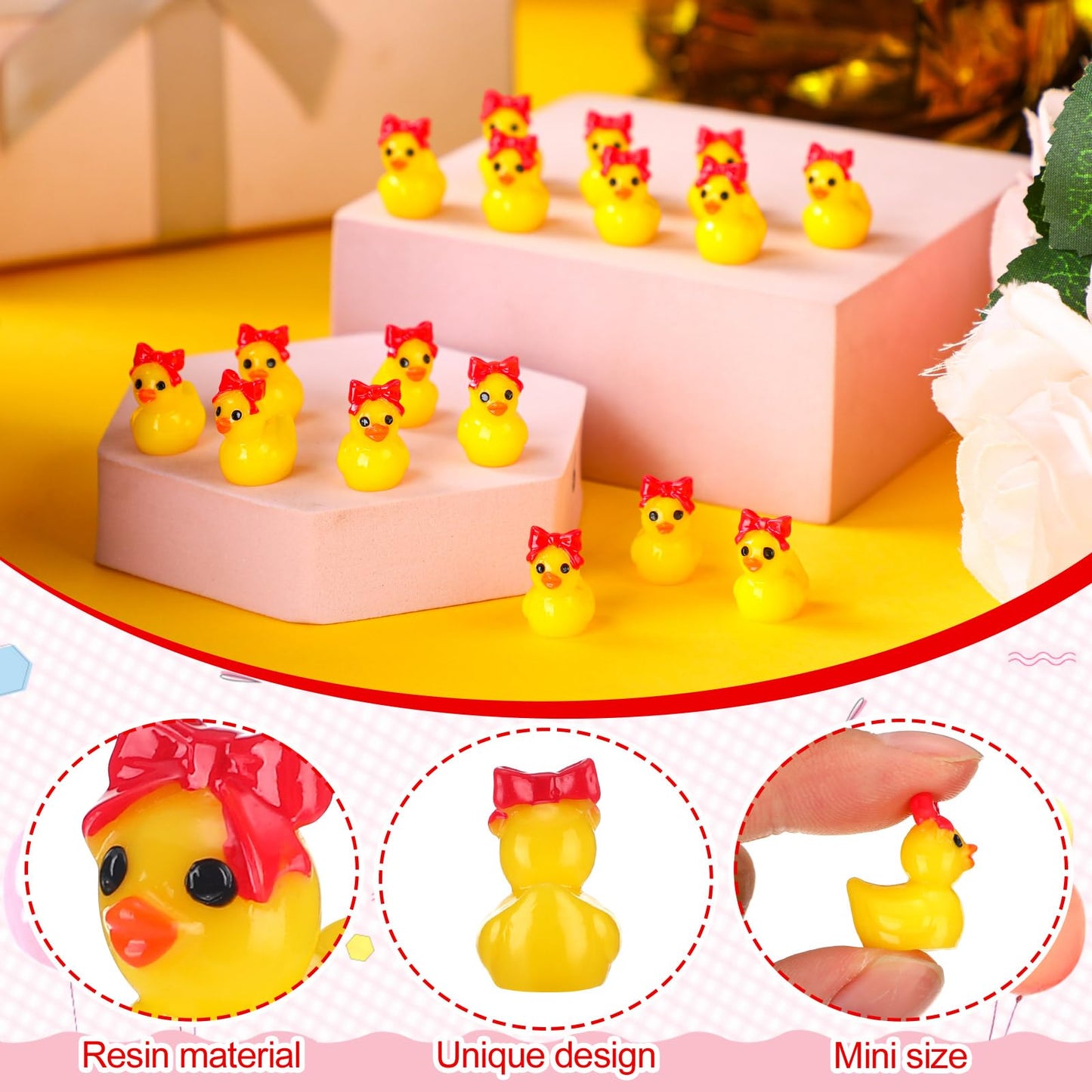 Weysat Mini Cheer Ducks 60 Pcs Resin Figurines - 5.91" Red & Yellow Cheerleader Gifts, Tabletop Decorations, Model CHI-Weysat-4058