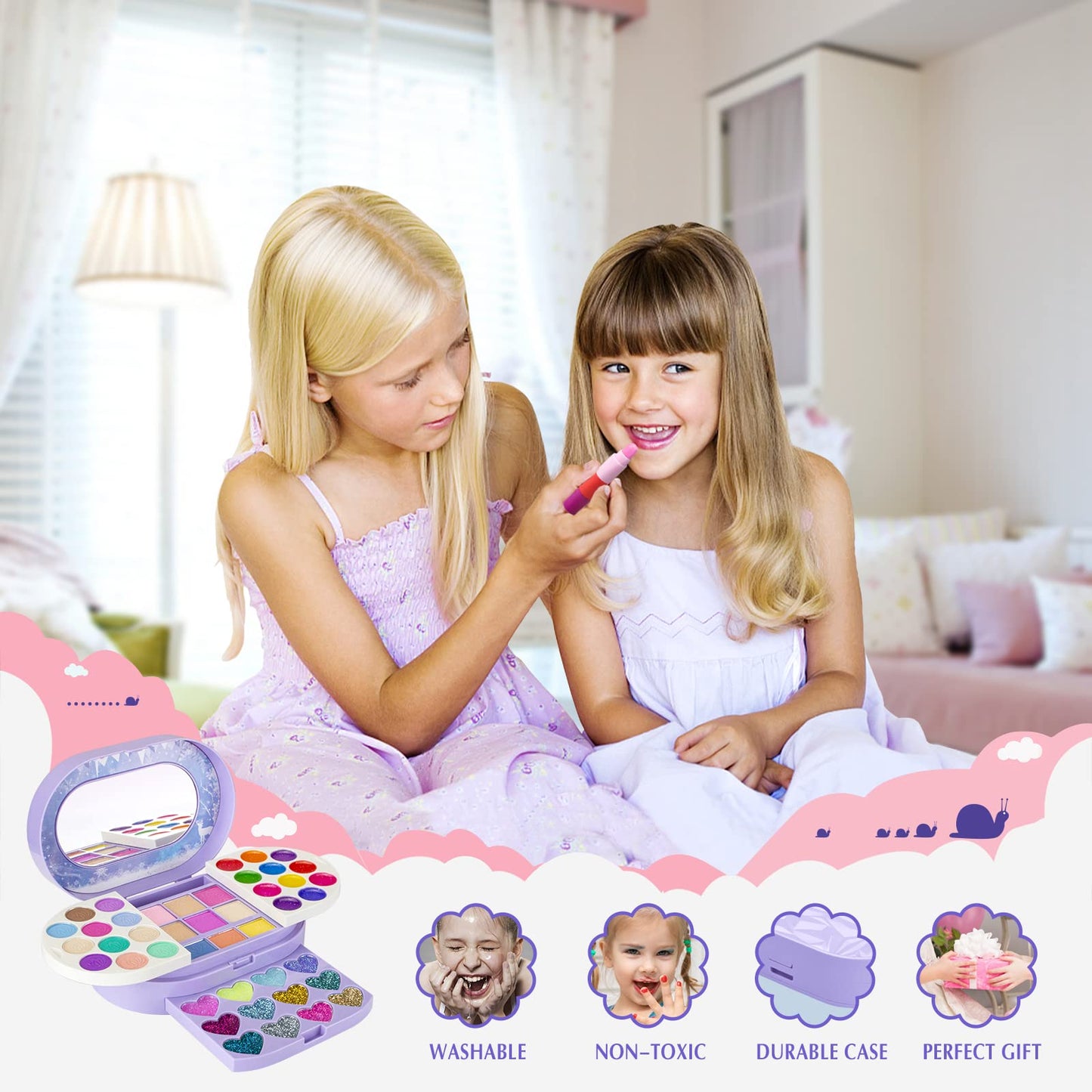 Tomons Kids Washable Makeup Kit, Fold Out Makeup Palette with Mirror, Make Up Toy Gifts for Girls - Safety Tested- Non Toxic