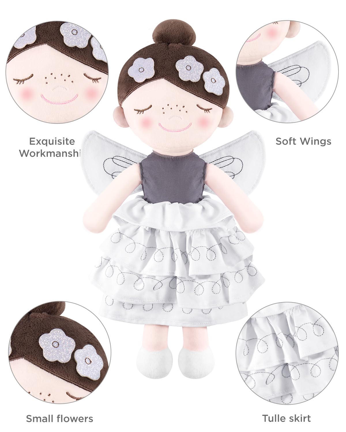 Gagaku Soft Baby Doll Toys (16''), My First Baby Rag Dolls For 1 Year Old Girl Birthday Gift Christmas With Wings Cuddly Toy - Flower Princess