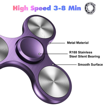 AUKARENY Purple Stainless Steel Fidget Spinner - EDC Toy for Stress Relief, 3-8 Min Spin Time, Small Finger Toy for Kids & Adults