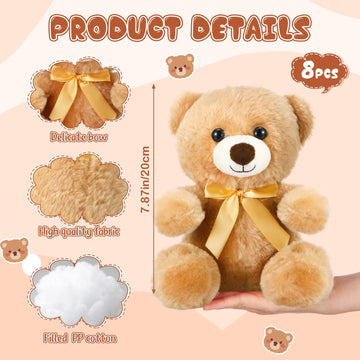 Hydren 8 Pieces 8 Inch Valentines Bears Bulk Stuffed Animals Bulk Soft Plush Bears Doll With Bow Tie For Boy Girl Baby Shower Bi