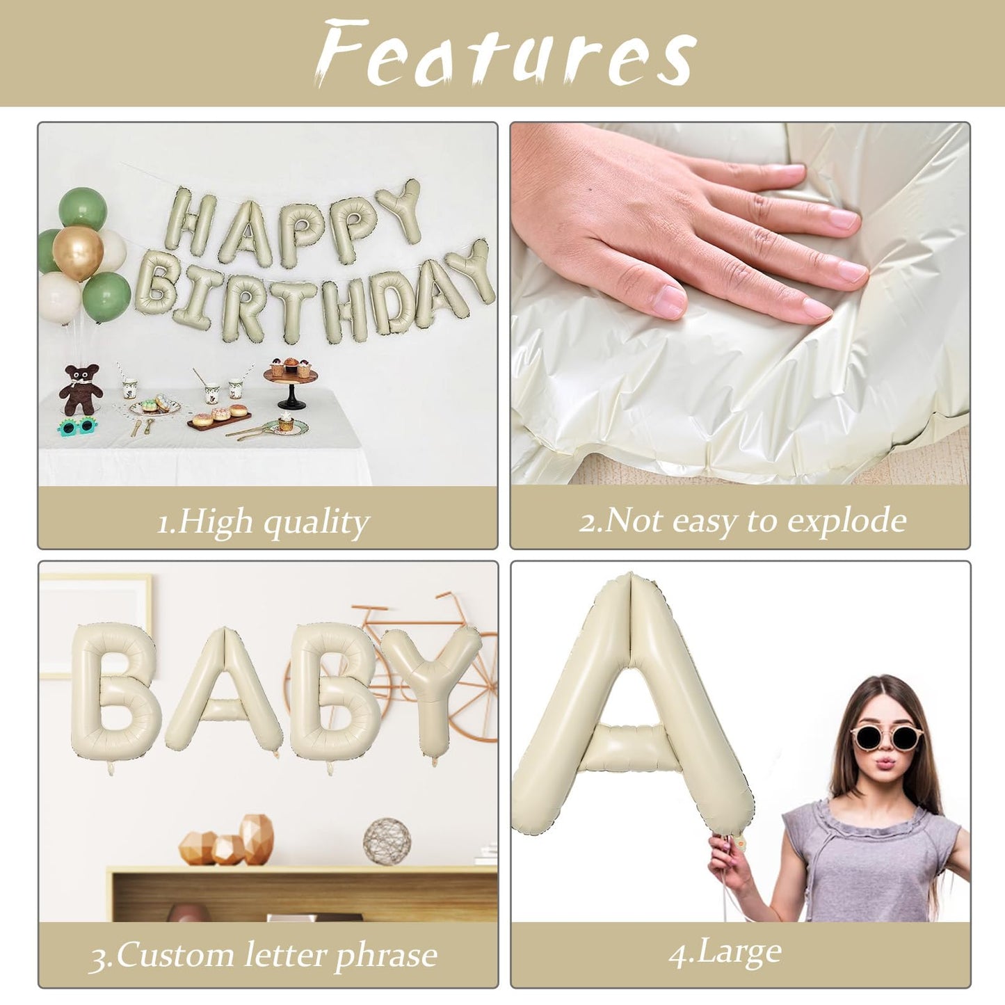 Biapian 40 Inch Letter K Balloons, Giant Cream K Foil Balloon, Big Single Alphabet A-Z Balloons, Beige Large Aluminum K Balloons
